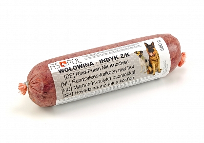Wołowina-indyk z kością dla psów 500 g